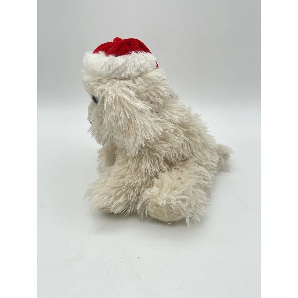 Dan Dee Collectors Choice Plush‎ Shaggy Beige/Tan Maltese Dog w/ Christmas Hat
